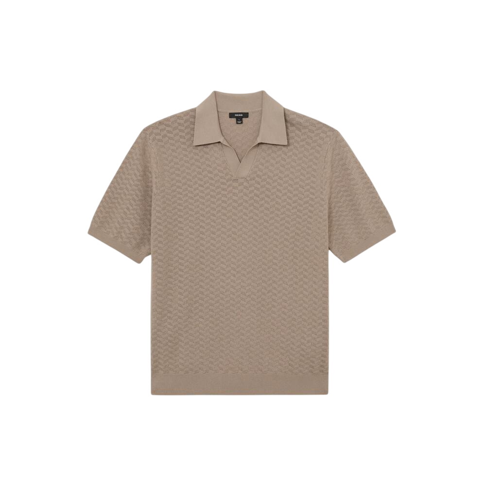 REISS Sol Textured-Knit Open-Collar Polo Shirt